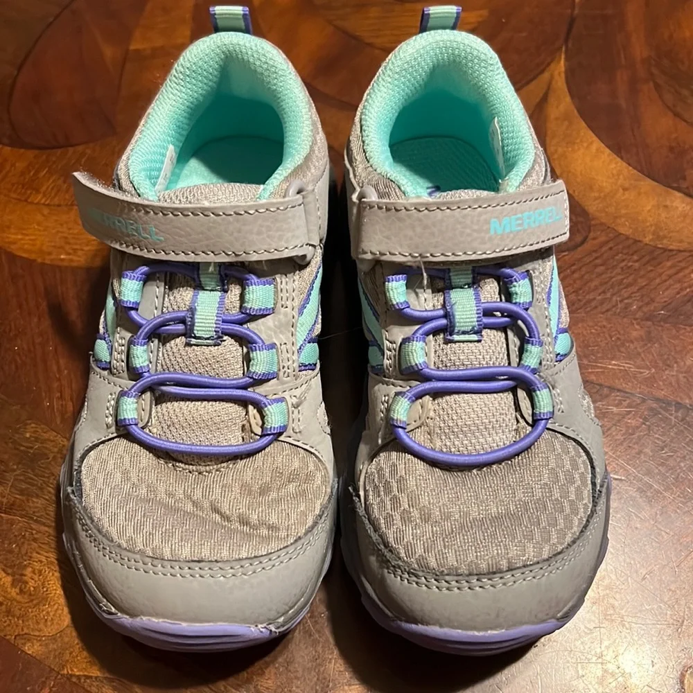 Merrell tennis shoes little girls size 11. Gray/purple/aqua. - Picture 1 of 5